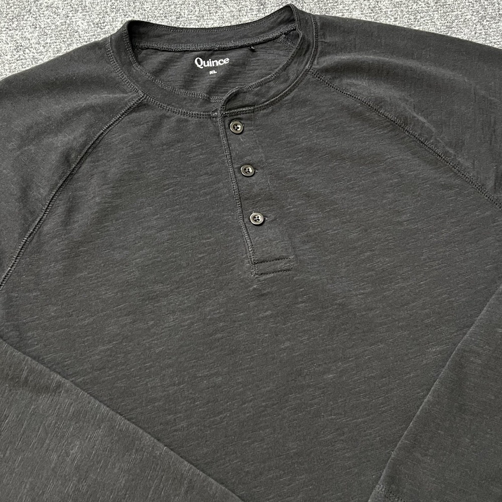 Quince Men's XL 100% Organic Cotton Slub Long Sleeve Henley Heather Black